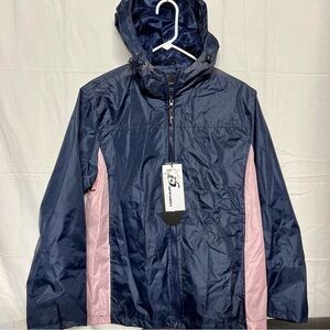 IS Apparel Rain Jacket Size Medium Yakima River Blue Pink Wind Resistant Hooded